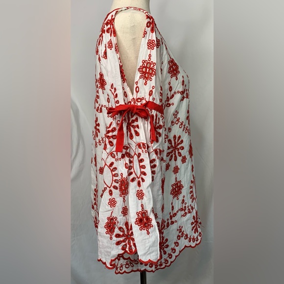 3/$10 Cocoplum Embroidered Eyelet Lined Cold Shoulder Flared Sleeve Blouse Top - Picture 2 of 14